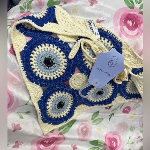 NWT ⚜️🧿⚜️ Crochet Evil Eye Head Scarf Bandana Knit For Head Wrap - Picture 5 of 17